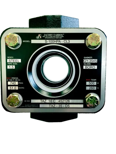 Jacoby-Tarbox Bulls-Eye S-100HPA high pressure threaded sight flow indicator, Class 300 to 1500